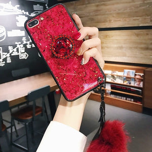 Marble Glitter Diamond Fur iPhone Case - InchCase