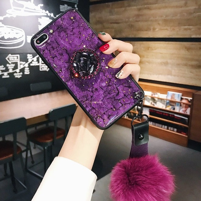 Marble Glitter Diamond Fur iPhone Case - InchCase