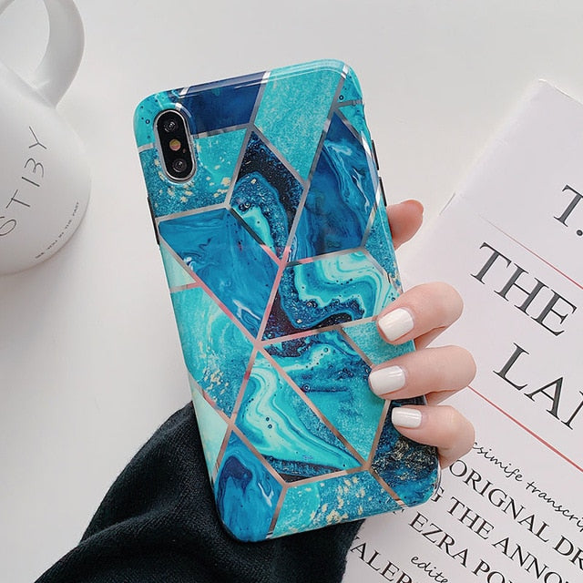 Blue Geometric Electroplated Case For iPhone - InchCase